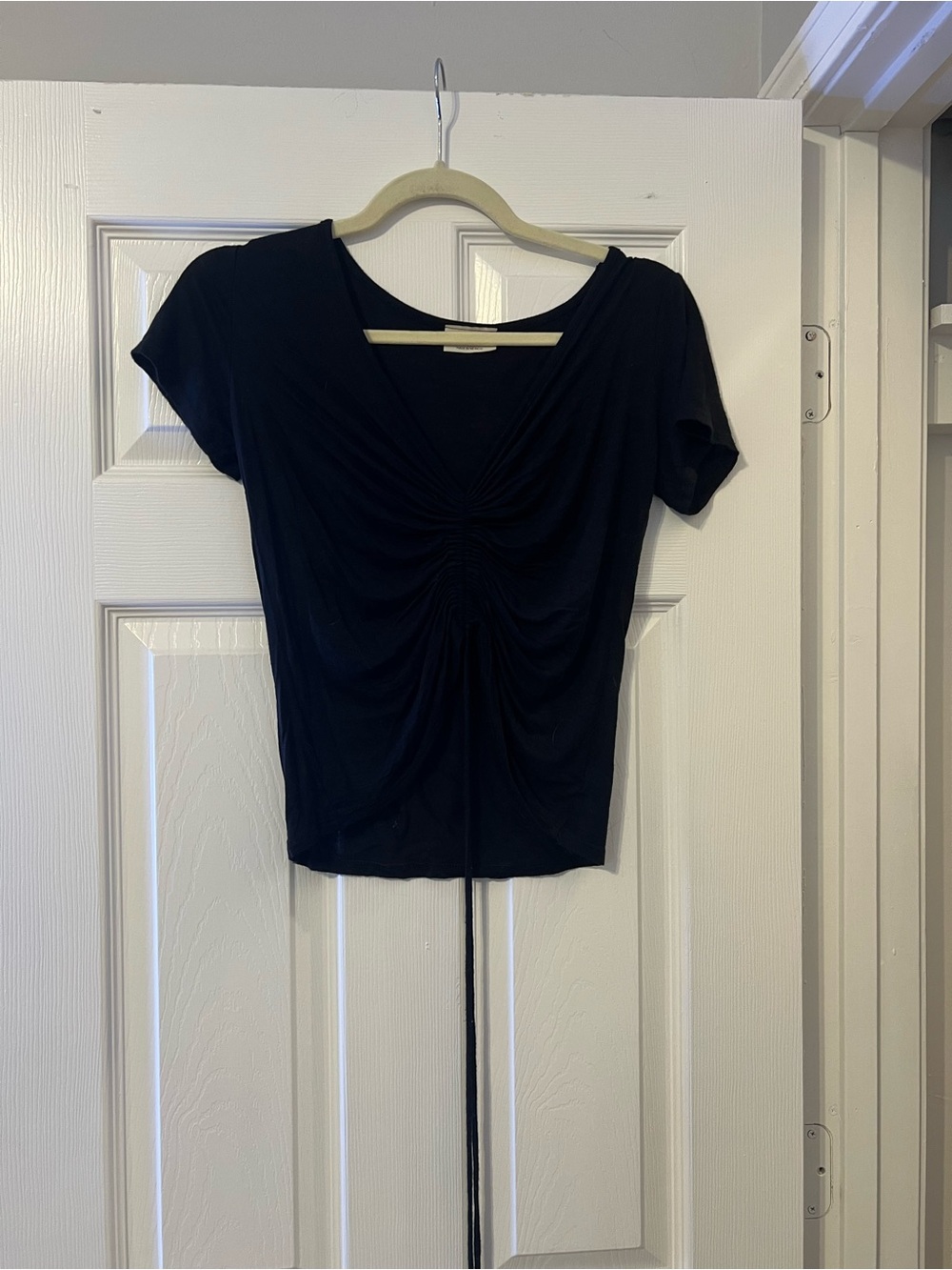 Black Ruched Front Short Sleeve Top - Women